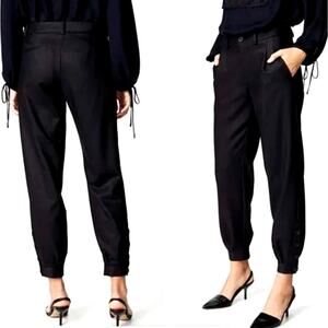 NWT! Nili Lotan 8 Slouchy Silky Bertina Pants $395 Pockets Ankle Buttons Black